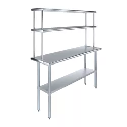 18" x 60" Stainless Steel Work Table with 12" Wide Double Tier Overshelf | Metal Kitchen Prep Table & Shelving Combo