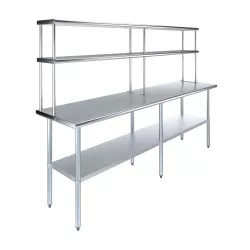 24" x 96" Stainless Steel Work Table with 12" Wide Double Tier Overshelf | Metal Kitchen Prep Table & Shelving Combo