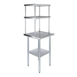 24" x 24" Stainless Steel Work Table with 18" Wide Double Tier Overshelf | Metal Kitchen Prep Table & Shelving Combo