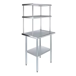 24" x 30" Stainless Steel Work Table with 18" Wide Double Tier Overshelf | Metal Kitchen Prep Table & Shelving Combo