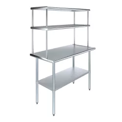image-Stainless Steel Tables With Double Overshelf