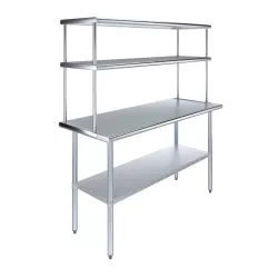 24" x 60" Stainless Steel Work Table with 18" Wide Double Tier Overshelf | Metal Kitchen Prep Table & Shelving Combo