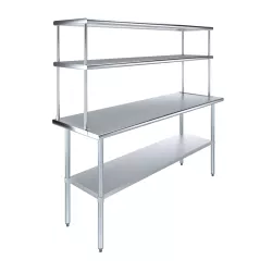 24" x 72" Stainless Steel Work Table with 18" Wide Double Tier Overshelf | Metal Kitchen Prep Table & Shelving Combo