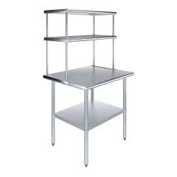 30" x 36" Stainless Steel Work Table with 18" Wide Double Tier Overshelf | Metal Kitchen Prep Table & Shelving Combo