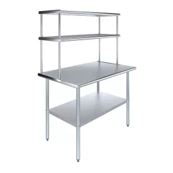 30" x 48" Stainless Steel Work Table with 18" Wide Double Tier Overshelf | Metal Kitchen Prep Table & Shelving Combo