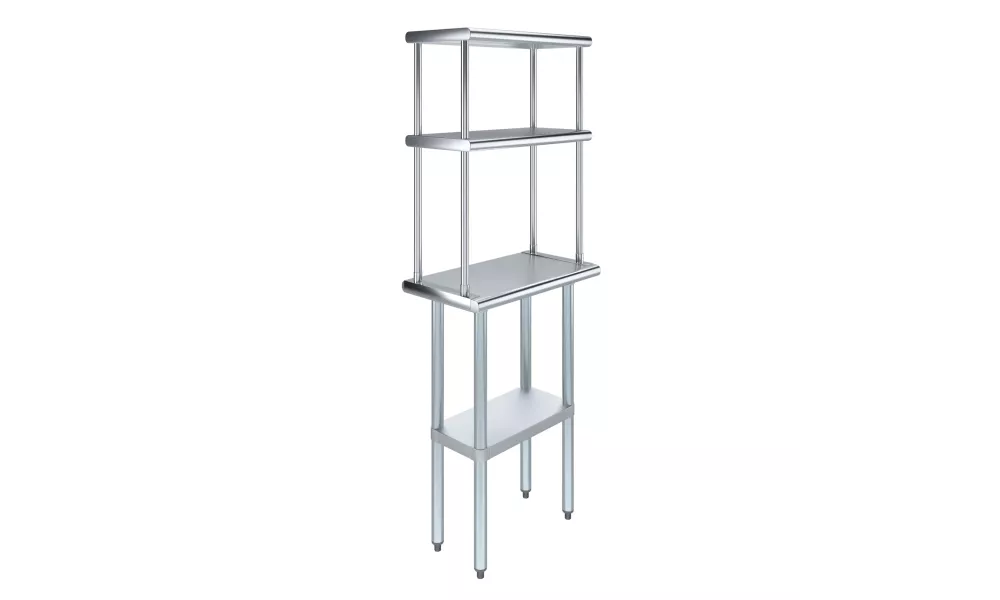 14" x 24" Stainless Steel Work Table with 12" Wide Double Tier Overshelf | Metal Kitchen Prep Table & Shelving Combo