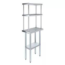 14" x 24" Stainless Steel Work Table with 12" Wide Double Tier Overshelf | Metal Kitchen Prep Table & Shelving Combo