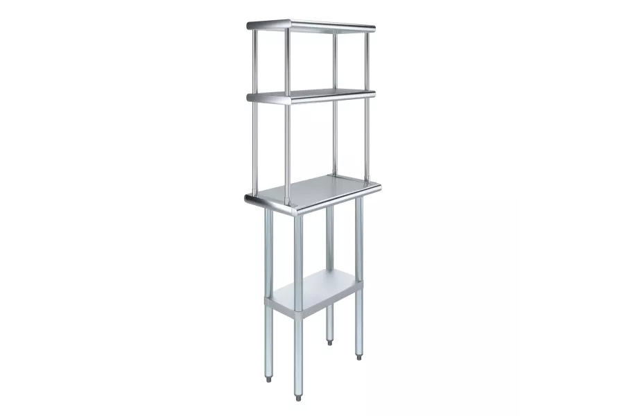 14" x 24" Stainless Steel Work Table with 12" Wide Double Tier Overshelf | Metal Kitchen Prep Table & Shelving Combo