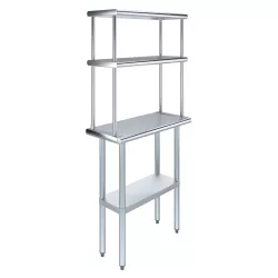 14" x 30" Stainless Steel Work Table with 12" Wide Double Tier Overshelf | Metal Kitchen Prep Table & Shelving Combo