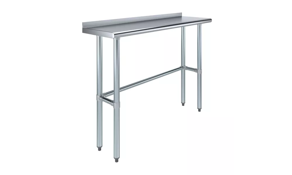 14" X 48" Stainless Steel Work Table Open Base with 1.5" Backsplash | Metal Kitchen Food Prep Table | NSF