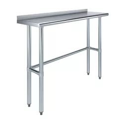 14" X 48" Stainless Steel Work Table Open Base with 1.5" Backsplash | Metal Kitchen Food Prep Table | NSF