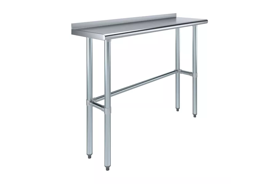 14" X 48" Stainless Steel Work Table Open Base with 1.5" Backsplash | Metal Kitchen Food Prep Table | NSF