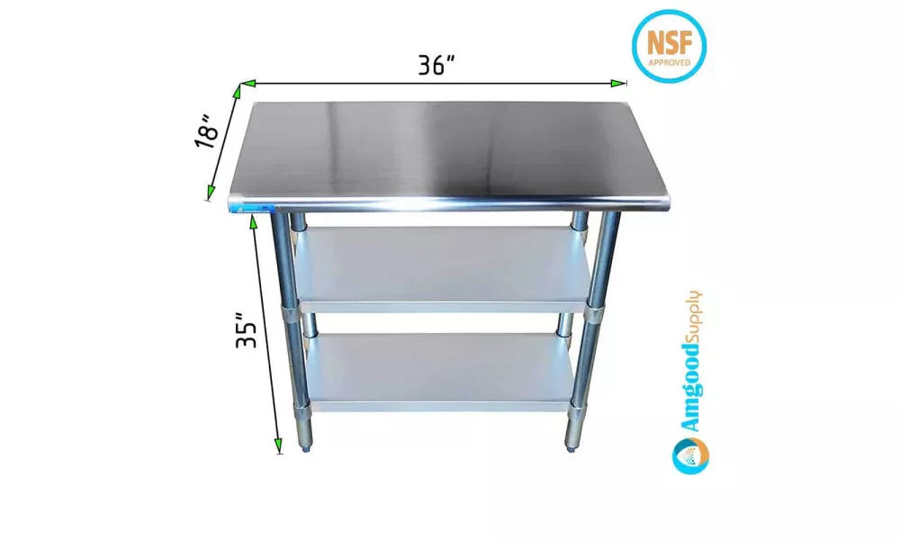 AmGood 18 in. x 36 in. Stainless Steel Table With Two Undershelves